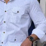 White-Dotted Hunting Style Shirt | Premium Men's Sportswear | Classic Outdoor Design | Comfortable Cotton Fabric | Size 36-44